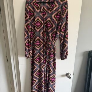 Gibson Latimer Pink and Yellow Geometric Long Sleeve Dress